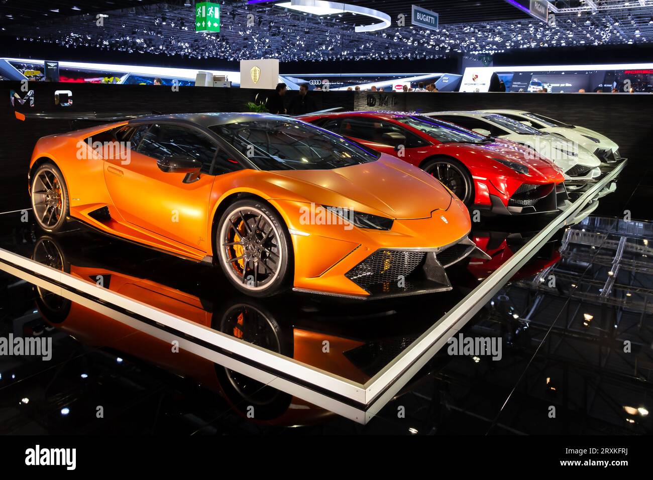 Maßgeschneiderte Lamborghini-Supersportwagen von DMC Exotic Car Tuning LTD auf dem 85. Internationalen Genfer Automobilsalon in Palexpo, Genf. März 2015 Stockfoto