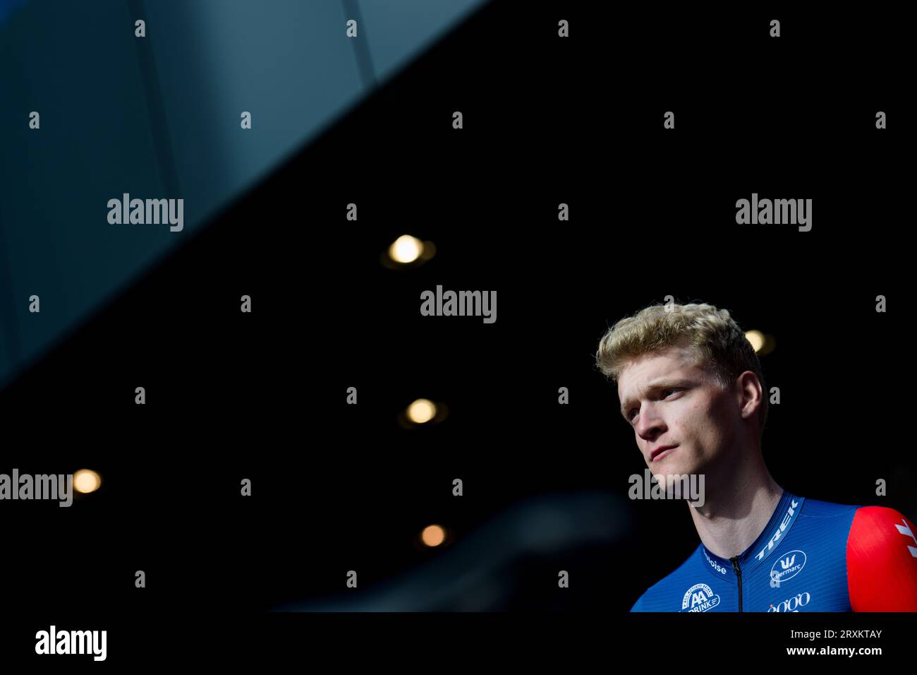 Der belgische Ward Huybs wurde während der Teampräsentation des Cyclocross-Teams „Baloise Trek Lions“ am Dienstag, den 26. September 2023, in Berchem, Antwerpen, abgebildet. BELGA-FOTO JASPER JACOBS Stockfoto