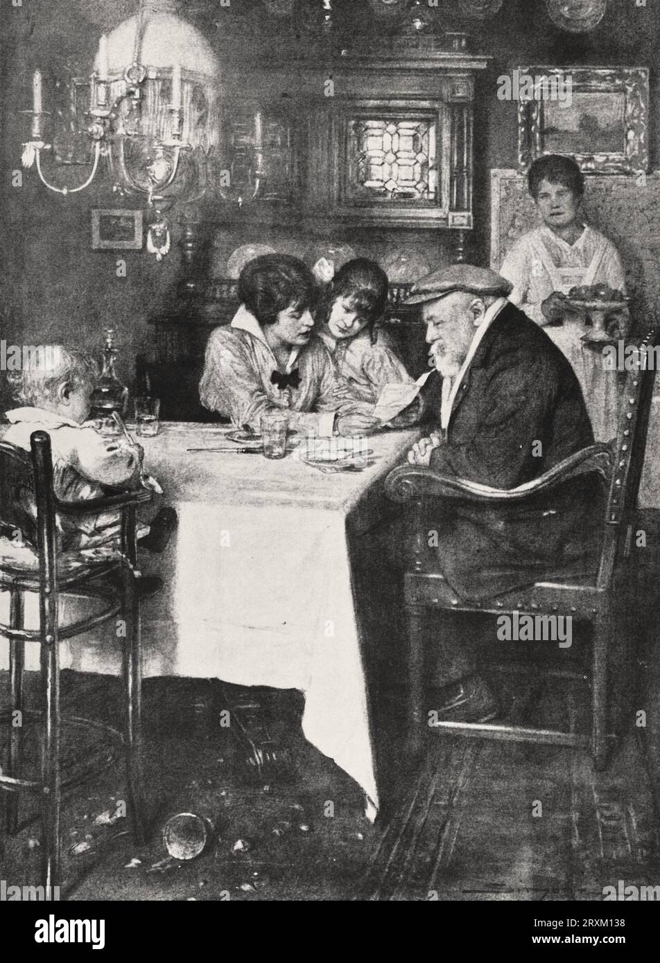 LA LETTRE DU FRONT. Ceux qui la lisent. - DER BRIEF VON VORNE. Die, die es gelesen haben. - Auszug aus "L'Illustration, Journal Universel" französische Vintage-Illustrierte Zeitung 1915 Stockfoto