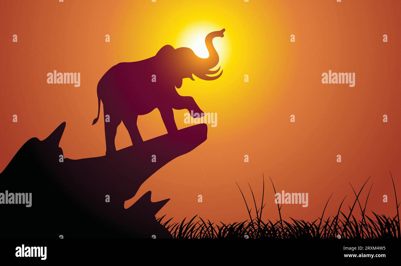 Silhouette mit Elefantendesign. Handgezeichnete Vektorillustration im Minimalismus-Stil Stock Vektor