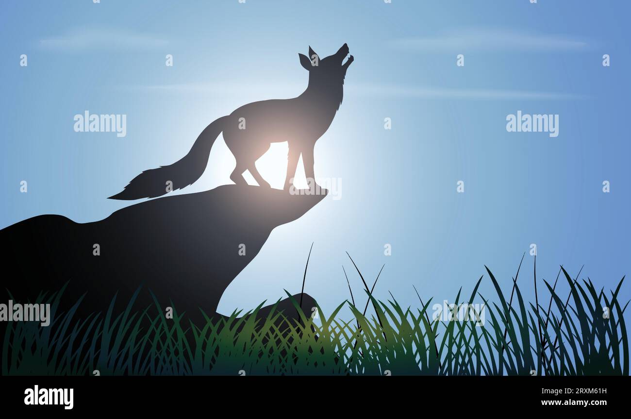Silhouette mit wolf-Design. Handgezeichnete Vektorillustration im Minimalismus-Stil Stock Vektor