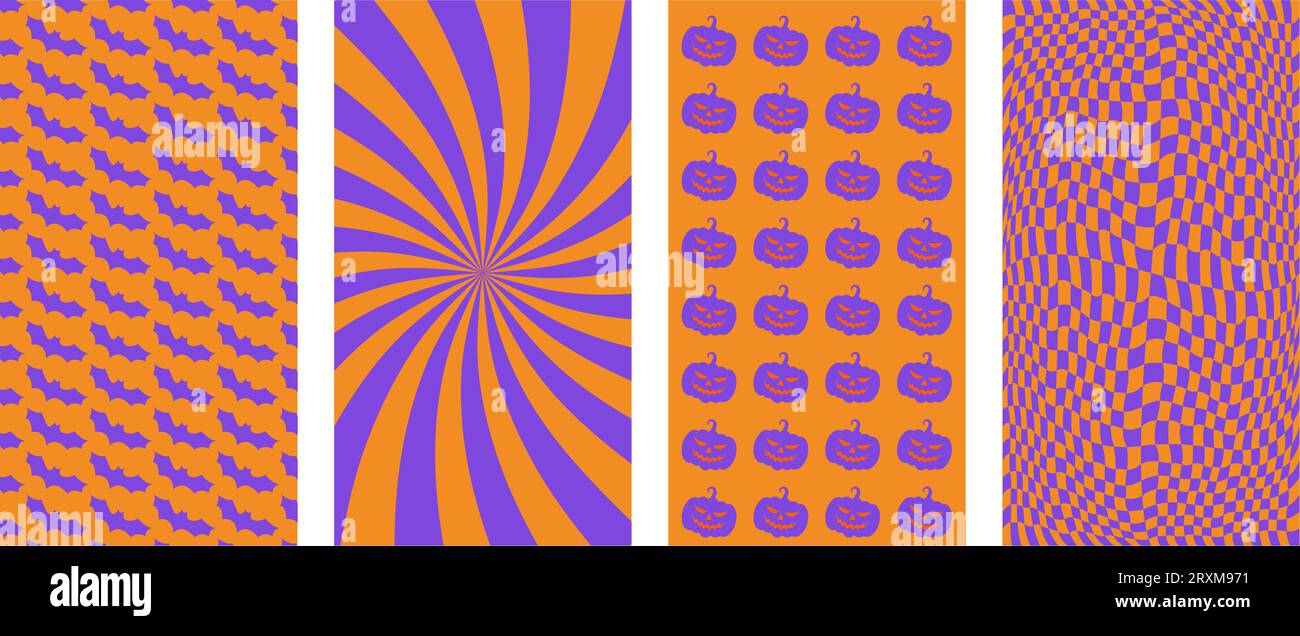 Happy Halloween einfache Kartensammlung. Set aus vertikalen Bannern, instagram-Stories, Einladung. Trendiger Retro-Stil. Vektorillustration Stock Vektor