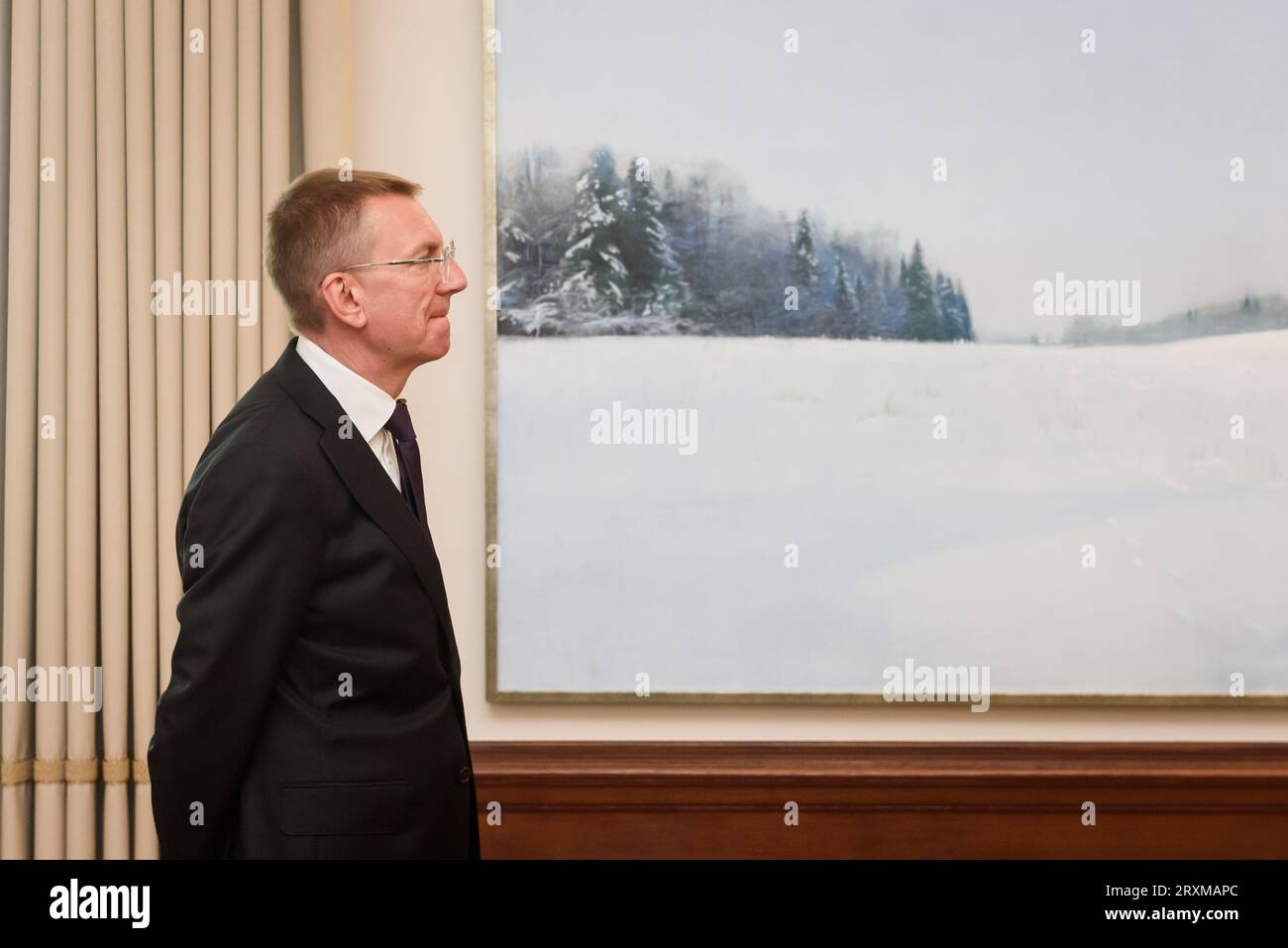 RIGA, Lettland. September 2023 26. Edgars Rinkevics (Foto), Präsident Lettlands, trifft Salome Zourabichvili, Präsident Georgiens. Quelle: Gints Ivuskans/Alamy Live News Stockfoto