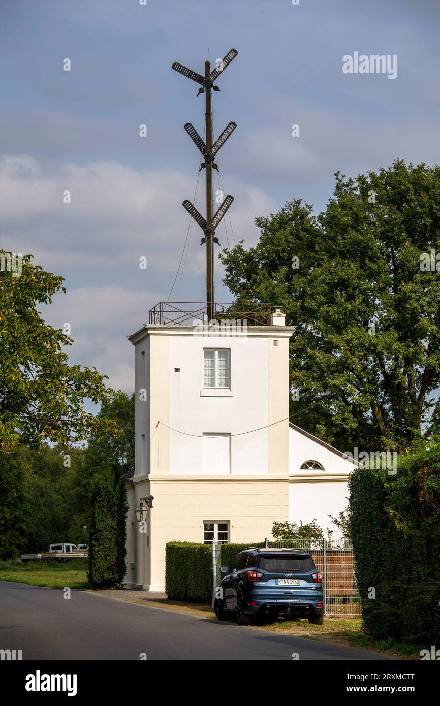 Preußischer optischer Telegraph im Bezirk Flittard, Köln. Telegraphenstation Nr. 50 des Semaphore-Systems, das zwischen 1832 und 1849 existierte Stockfoto