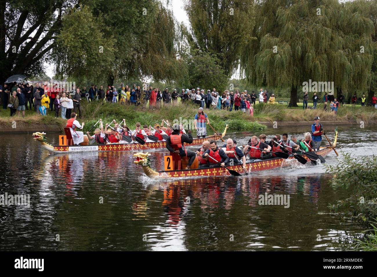 Dragon Boat Racing, River Avon, Warwick, Warwickshire, England, UK Stockfoto