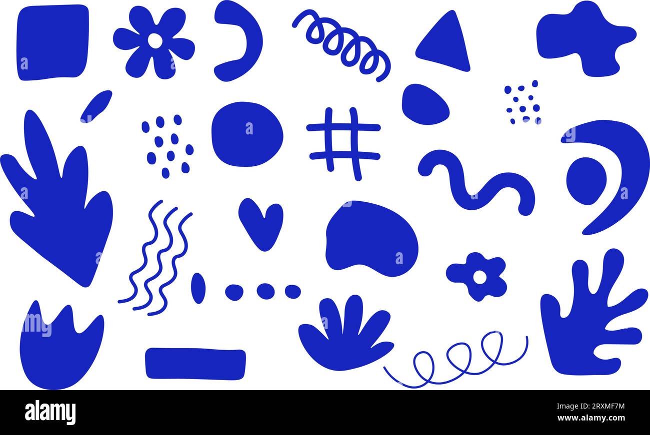 Matisse Blue Abstract Art Set. Abstrakte, trendige und kreative Elemente. Vektorillustration Stock Vektor