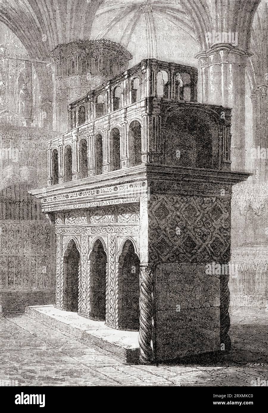 Der Schrein von König Eduard dem Bekenner, Westminster Abbey, London, England. Aus Cassell's Illustrated History of England, veröffentlicht 1857. Stockfoto