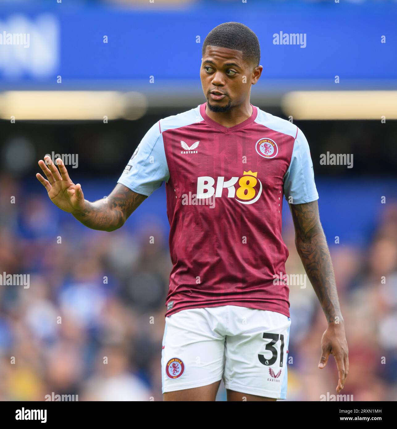 London, Großbritannien. September 2023. 24. September 2023 - Chelsea gegen Aston Villa - Premier League - Stamford Bridge Aston Villa's Leon Bailey während des Spiels gegen Chelsea. Picture Credit: Mark Pain/Alamy Live News Stockfoto