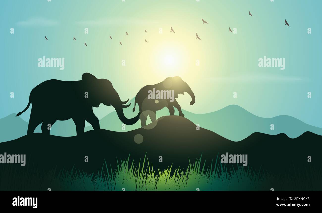 Silhouette mit Elefantendesign. Handgezeichnete Vektorillustration im Minimalismus-Stil Stock Vektor