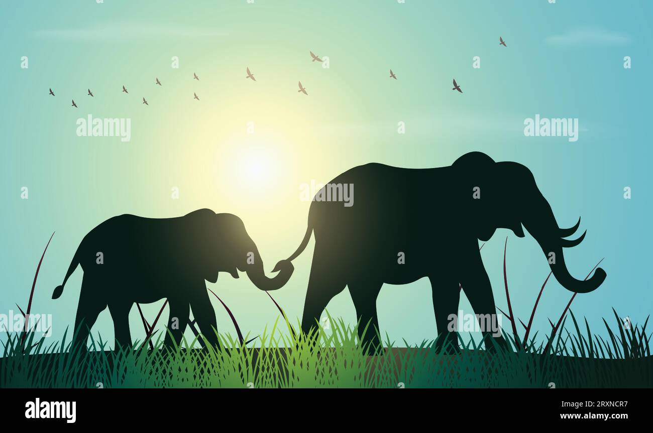 Silhouette mit Elefantendesign. Handgezeichnete Vektorillustration im Minimalismus-Stil Stock Vektor