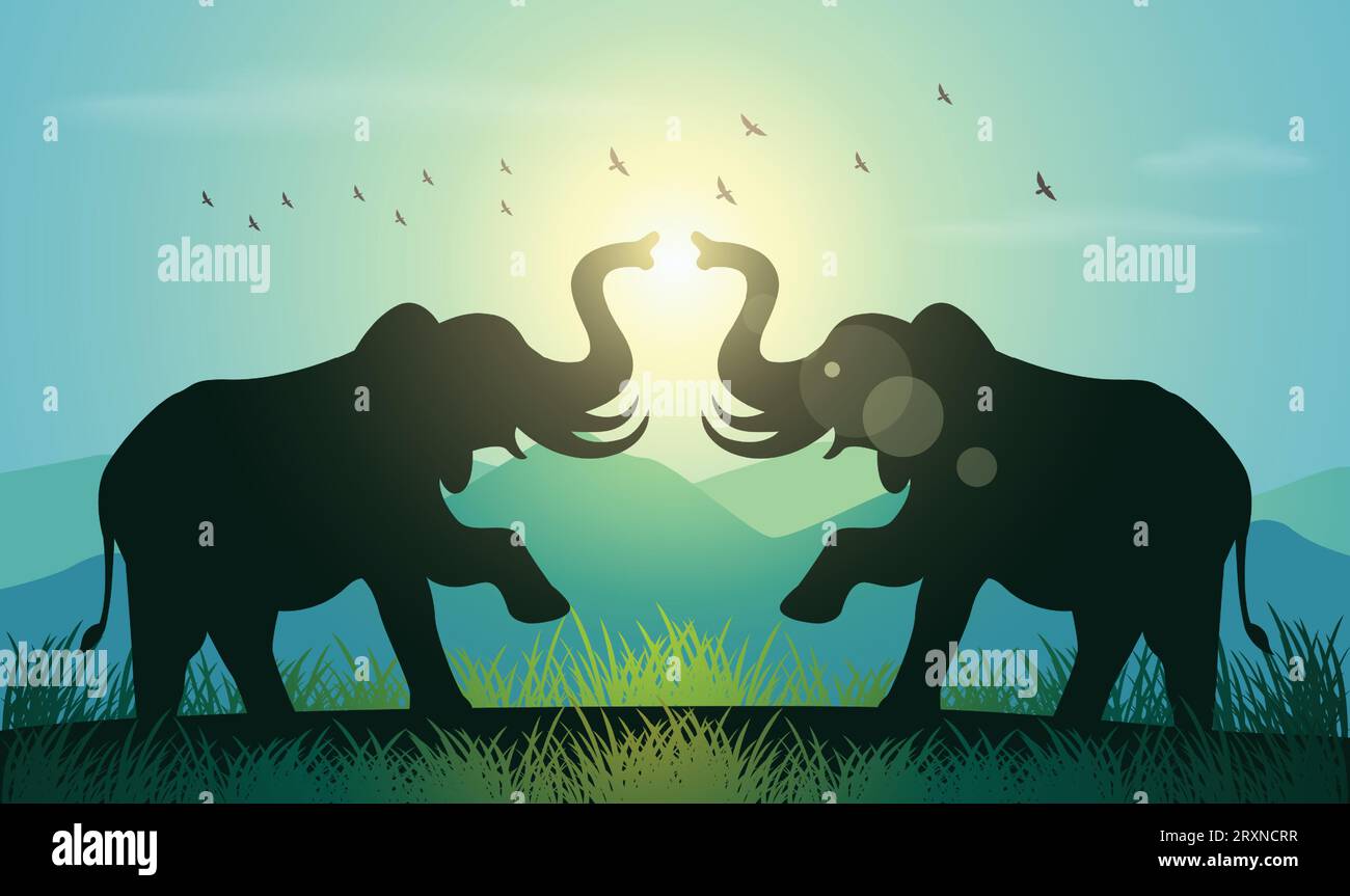 Silhouette mit Elefantendesign. Handgezeichnete Vektorillustration im Minimalismus-Stil Stock Vektor