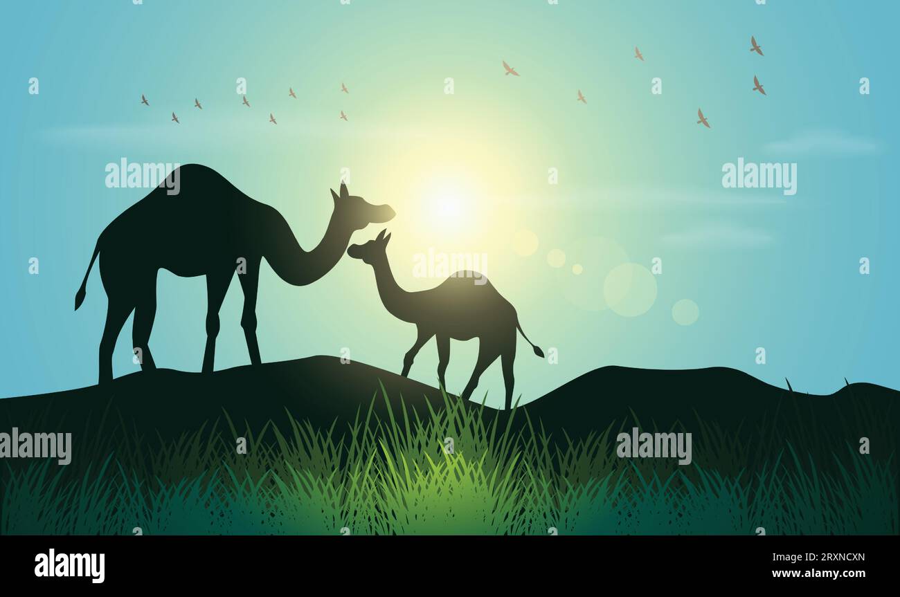 Silhouette mit Kameldesign. Handgezeichnete Vektorillustration im Minimalismus-Stil Stock Vektor