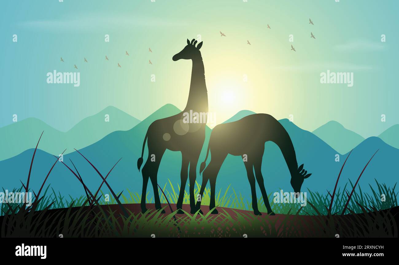Silhouette mit Giraffendesign. Handgezeichnete Vektorillustration im Minimalismus-Stil Stock Vektor