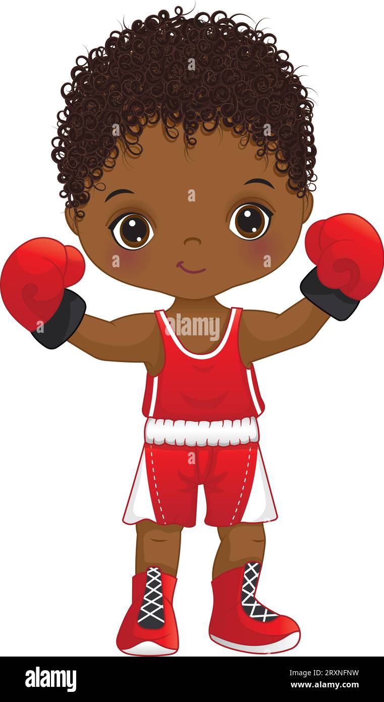 Vector Cartoon Afroamerikanischer Boy Boxing Stock Vektor