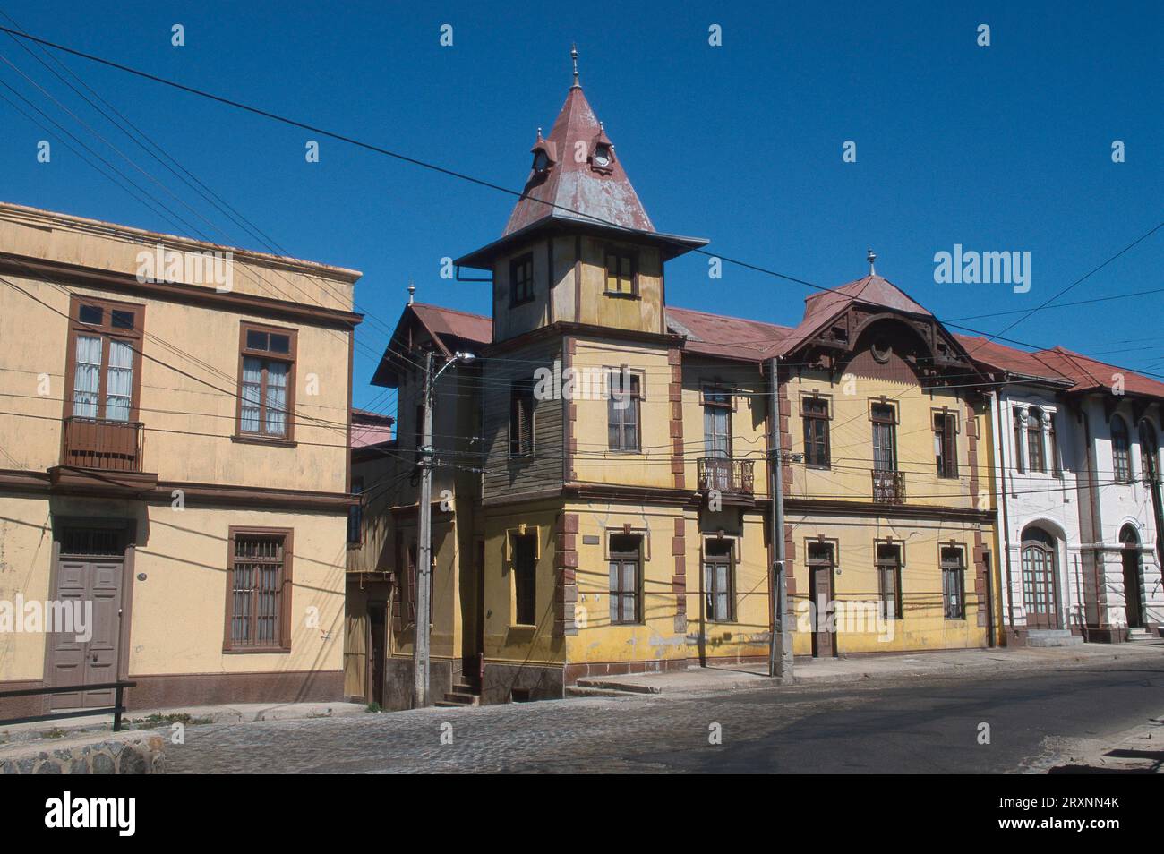 Reihe von Häusern, Valparaiso, Chile, Cerro Artilleria, Valparaiso, Chile Stockfoto