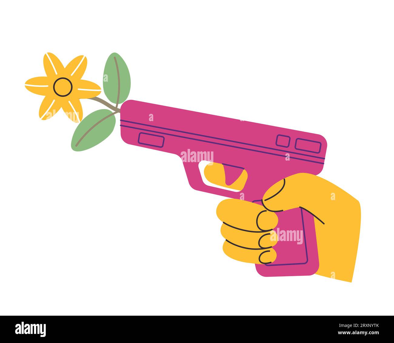 Hand hält Pistole Shoot Blume Symbol keine Gewalt Frieden Internationale Menschenrechtsbewusstsein Pistole stieg Stock Vektor