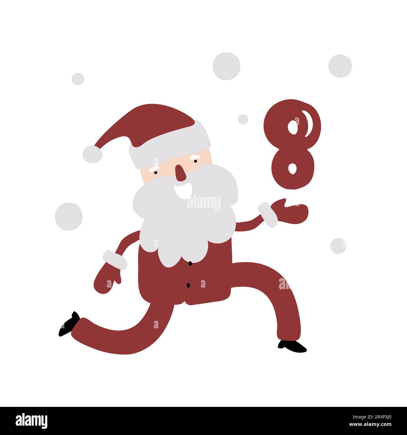 Adventskalender mit handgezeichnetem Weihnachtsmann. 8. Tag 8. Poster im skandinavischen Stil. Niedliche Winterillustration für Karte, Poster, Kinderzimmer Stock Vektor