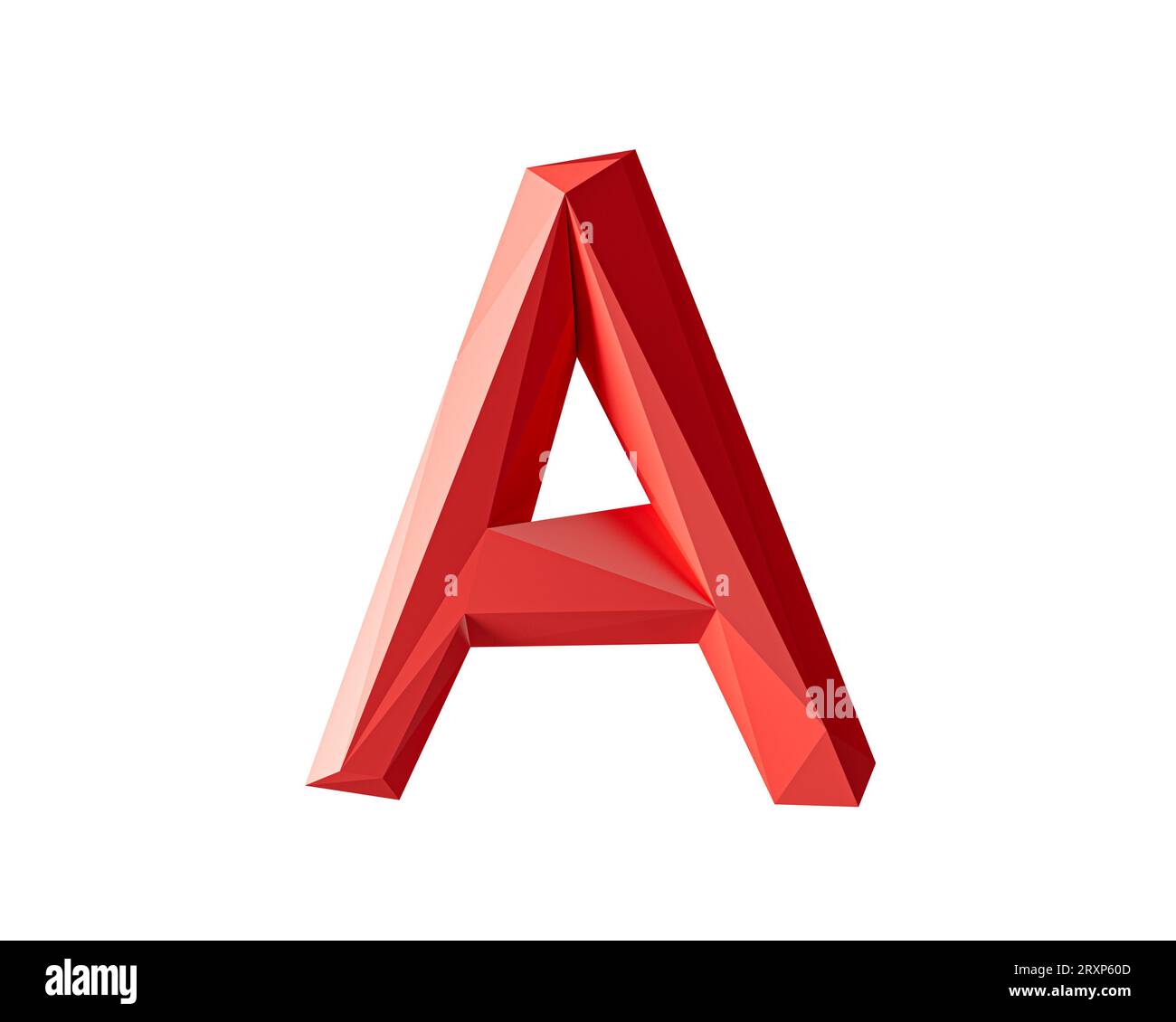 Buchstaben aus rotem Material mit niedrigem Poly-Wert. 3D-Illustration eines einfachen polygonalen Alphabets isoliert auf weißem Hintergrund Stockfoto