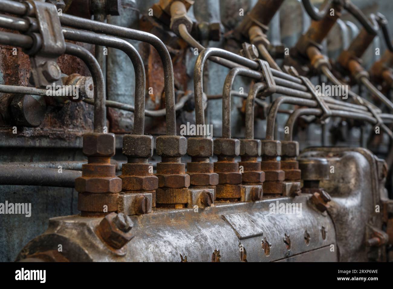 Detail eines alten Dieselmotors Stockfoto