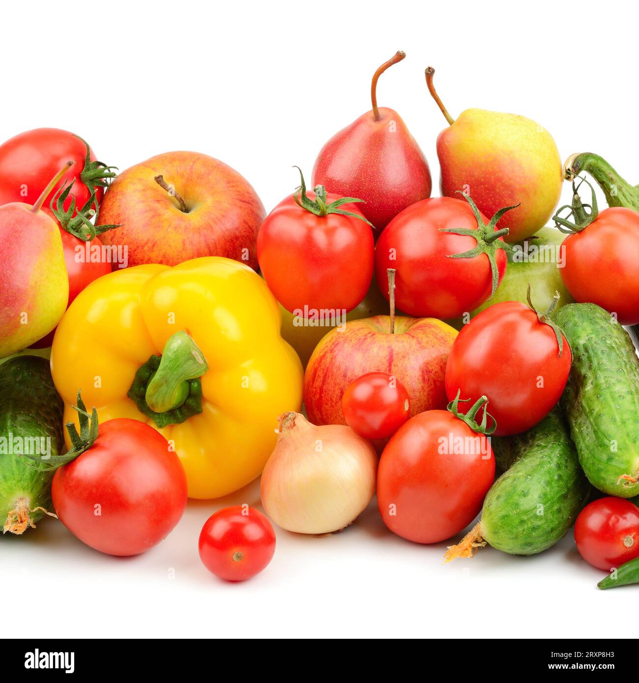 Obst und Gemüse auf einem weißen Hintergrund isoliert Stockfoto