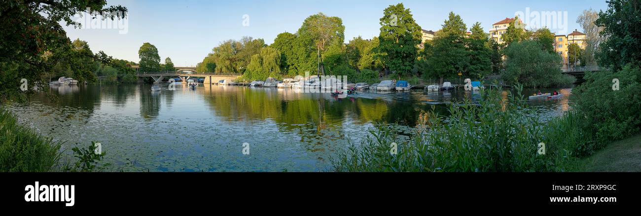 Reimersholme Insel im Sommer, Stockholm, Stockholm County, Schweden Stockfoto