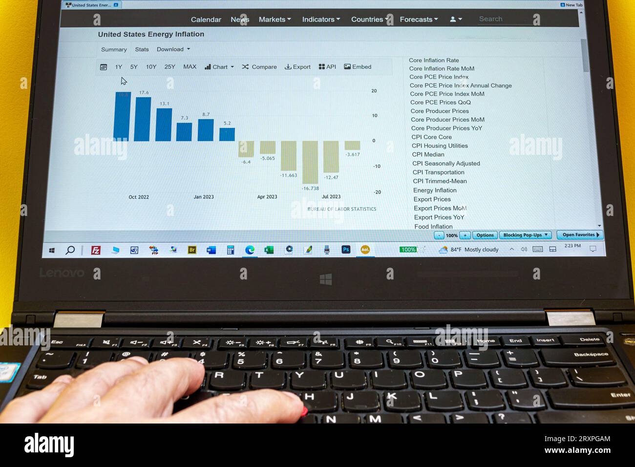 Miami Beach, Laptop Laptops Computer Monitore Bildschirme, Handtastatur, Diagramme Diagramme Diagramme Daten, Wirtschaft Wirtschaftspolitik p Stockfoto