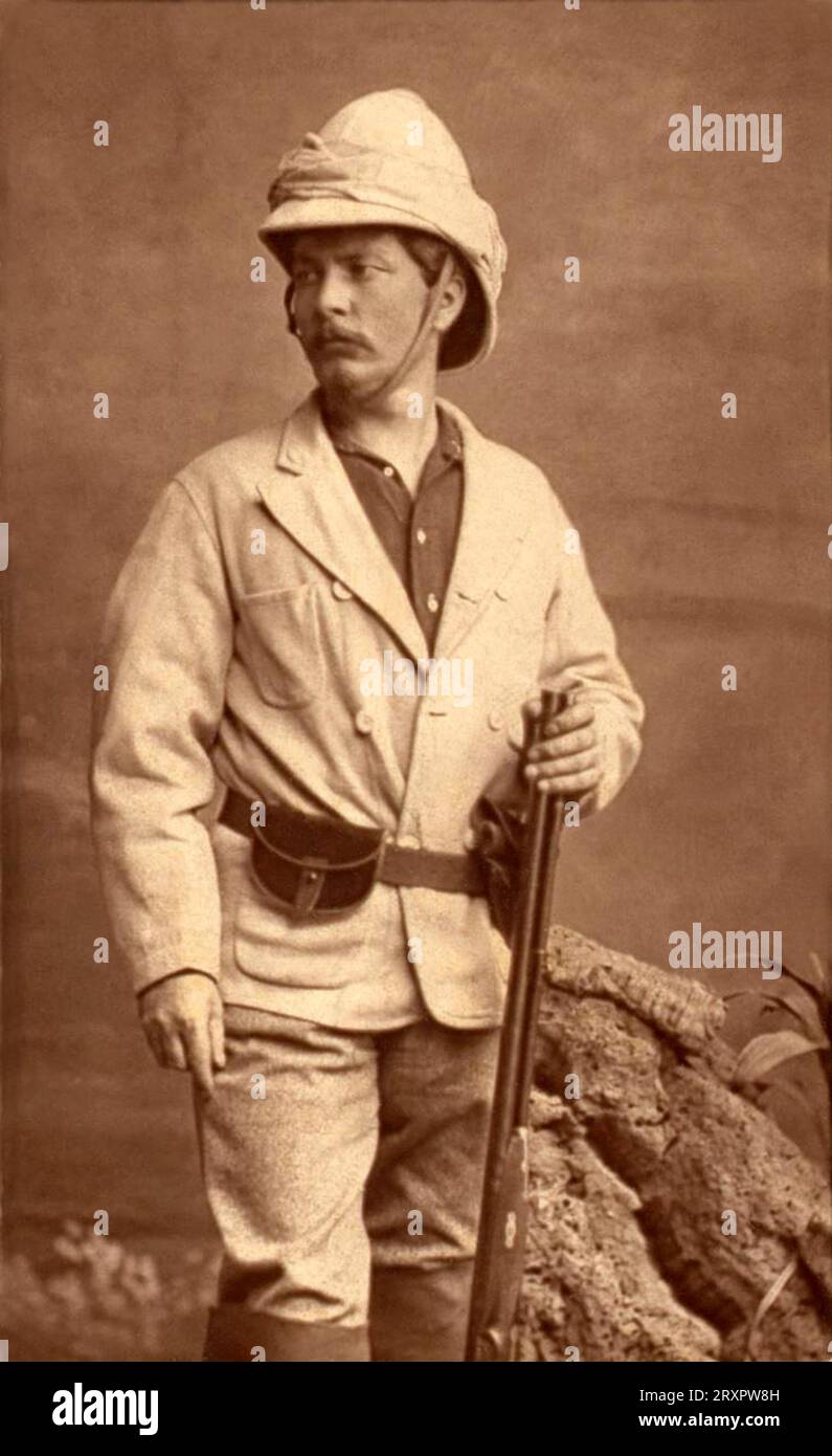1880 c., London , GROSSBRITANNIEN : der britische Sir Henry Morton STANLEY ( 1840 - 1904 ) . Der Afrikaforscher und Journalist David Livingstone am Tanganica-See ( 1871 ). Foto von E. Moses & Son ( 1870 - 1885 ). - GESCHICHTE - FOTO STORICHE - Kongo - ESPLORATORE - esplorazioni - AFRIKANISCHE ERKUNDUNGEN - Fucile - Gun - Baffi - SCHNURRBART - GRAND BRETAGNA - GEOGRAPHIE - GEOGRAFIEN - Nobili inglesi - nobiltà inglese - Adel --- Archivio GBB Stockfoto
