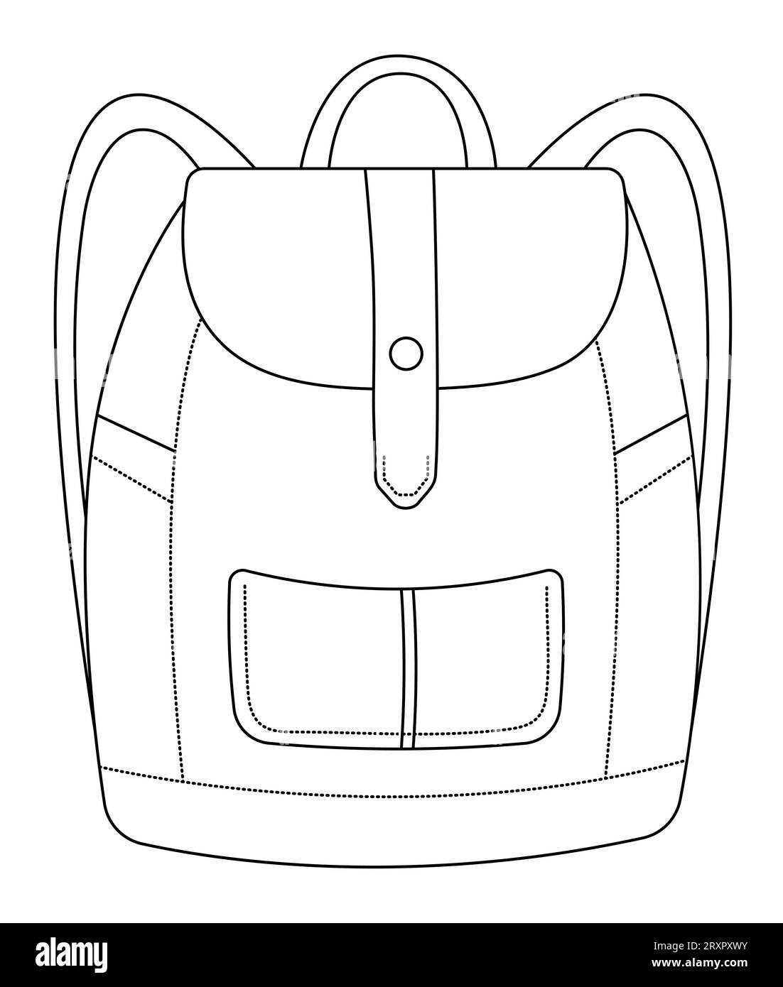 Schwarze Linie Rucksack Doodle, Tasche für Schule und Reise, Vektor dünne Umrissillustration Stock Vektor