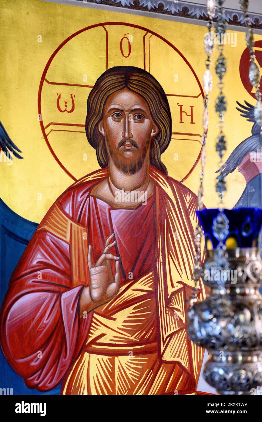 Christus Pantokrator – der allmächtige Herrscher. Das Kloster Žitomislić, Bosnien und Herzegowina. Stockfoto