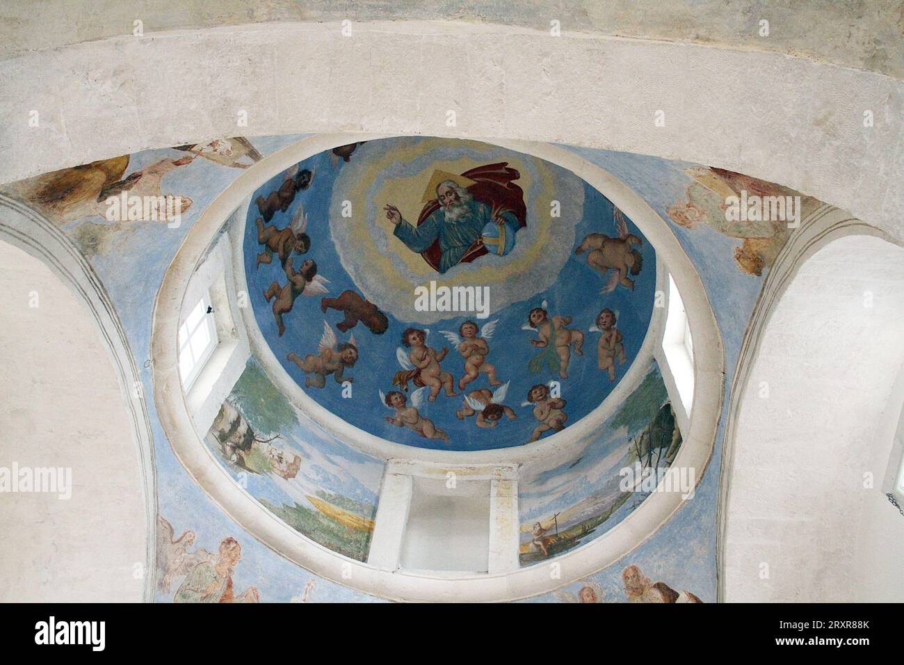 Locorotondo, Italien. Gemälde auf der Kuppel der Chiesa di San Nicola aus dem 17. Jahrhundert. Stockfoto