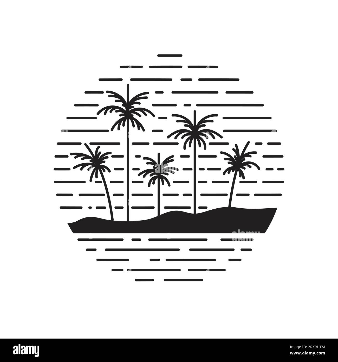 Silhouette-Logo mit fünf Palmen und Liniendesign Stock Vektor