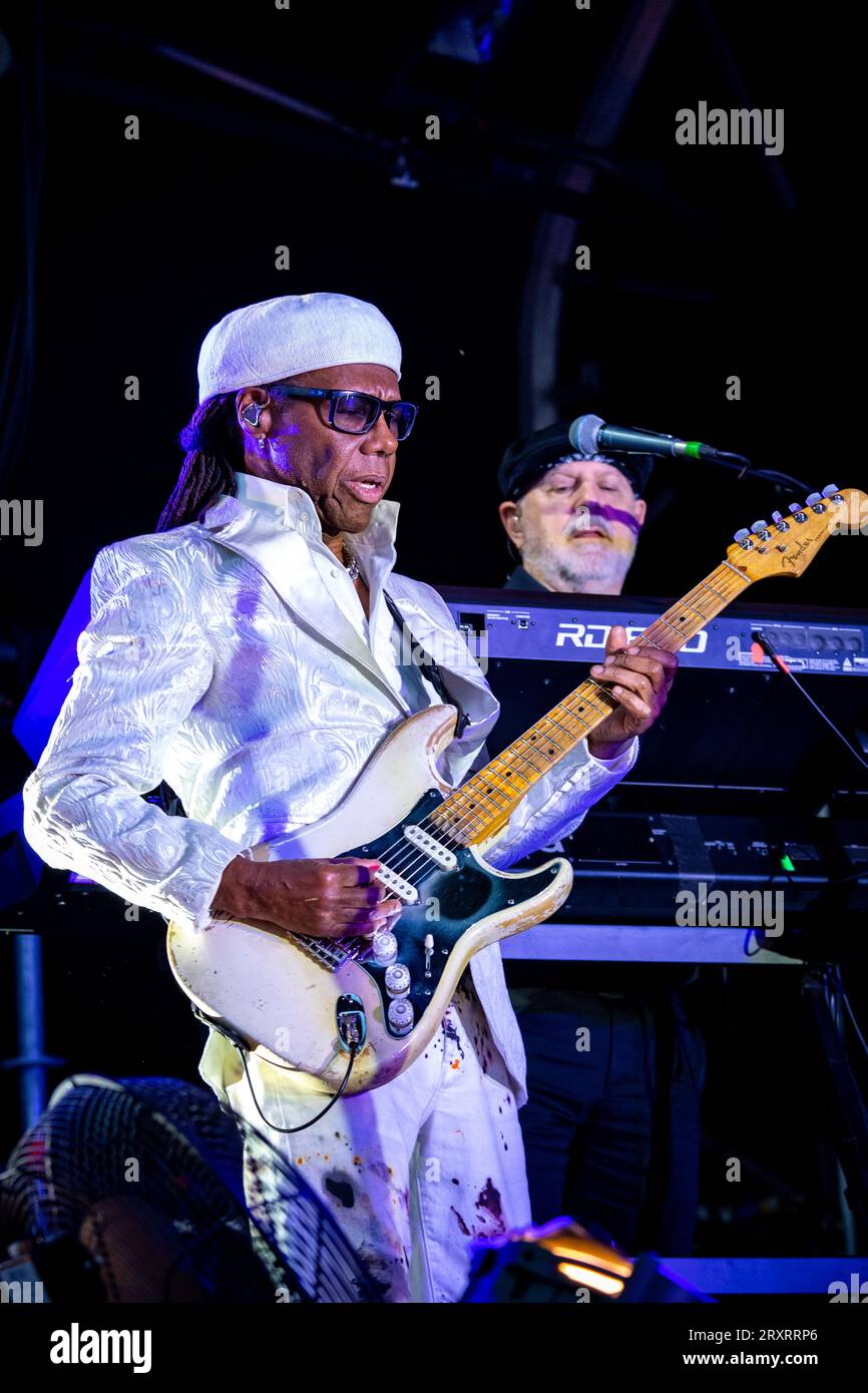 Nile Rodgers tritt live auf dem schottischen Musikfestival auf. Chic, Sister Sledge, Tartan Heart, Belladrum 2022 Stockfoto