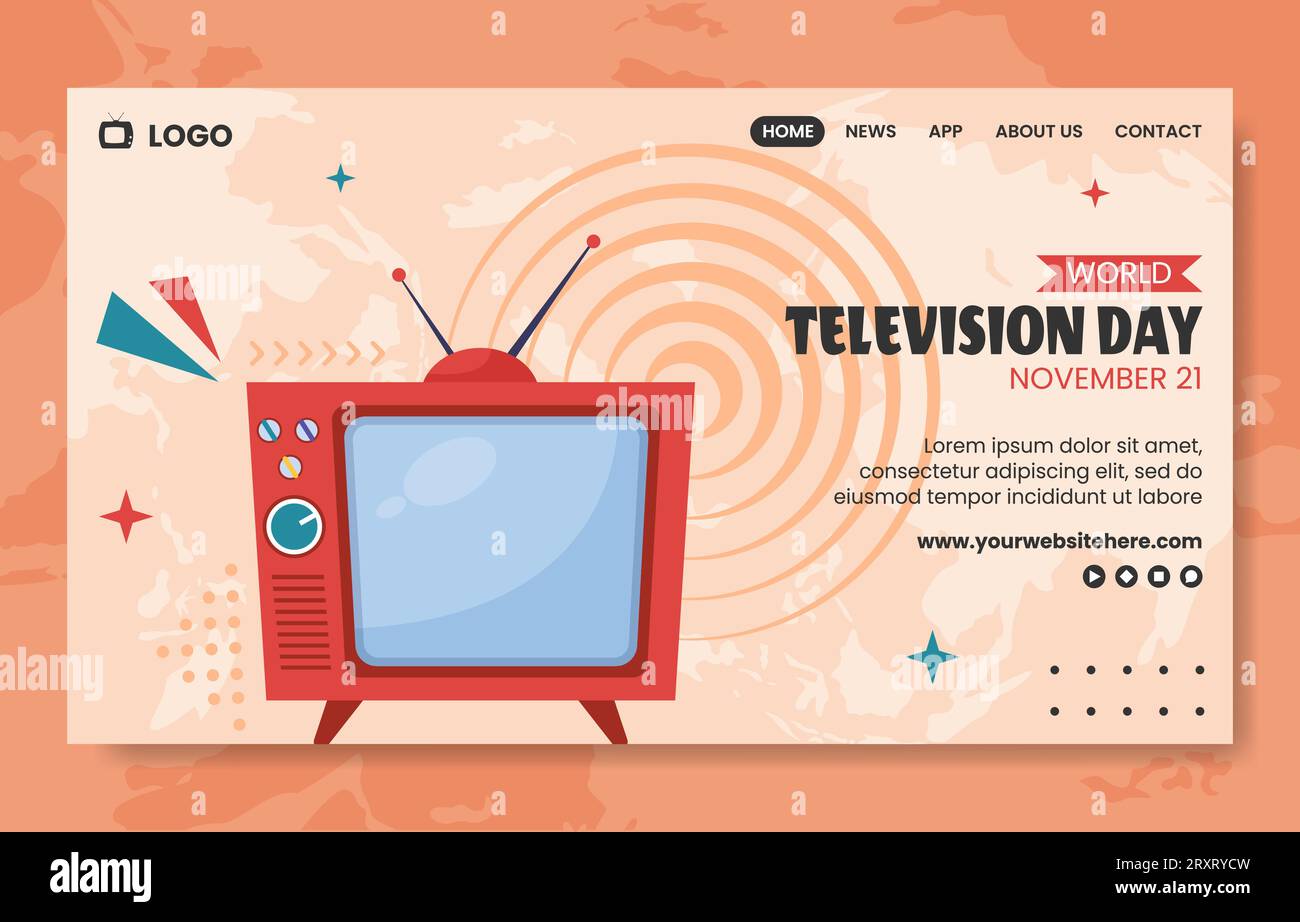 Tv Day Social Media Landing Page Cartoon Hand Drawn Templates Hintergrund Illustration Stock Vektor