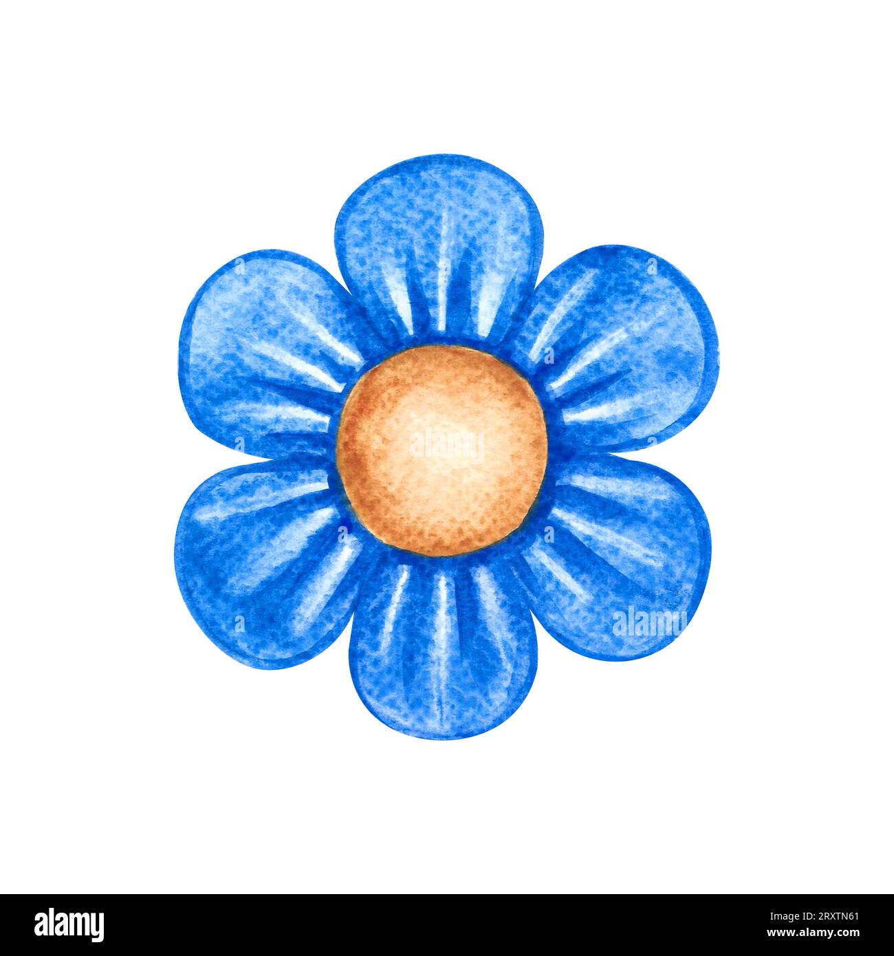 Kamillenblüte. Kinderdarstellung. Dekoratives Element. Handgefertigtes Aquarell. Isolieren. Für die Gestaltung von Gruß- und Einladungskarten, Flyer, BA Stockfoto