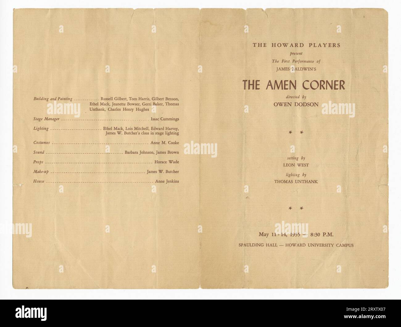 Programm ab der ersten Aufführung von „The Amen Corner“ im Mai 1955 Stockfoto