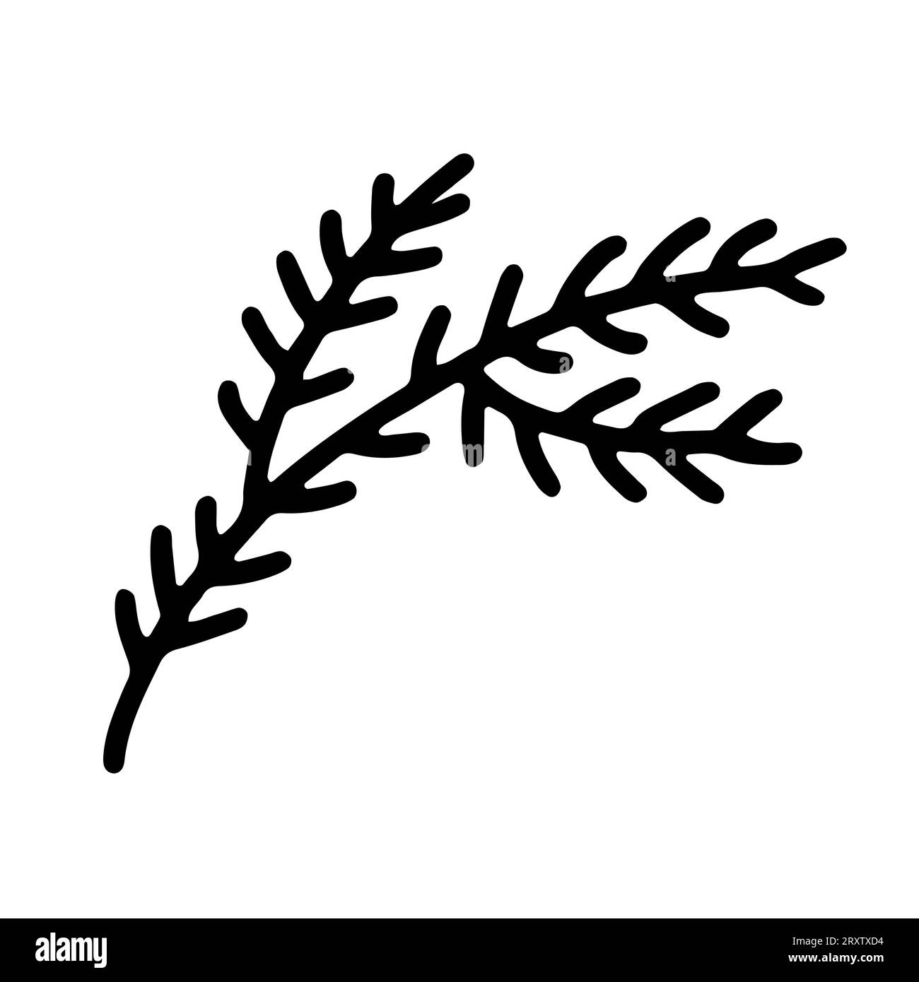 Weihnachtsbaumzweig isoliert auf weißem Hintergrund. Niedlicher dekorativer Zweig im skandinavischen Stil. Festliches Dekorationselement für Weihnachten, ne Stock Vektor