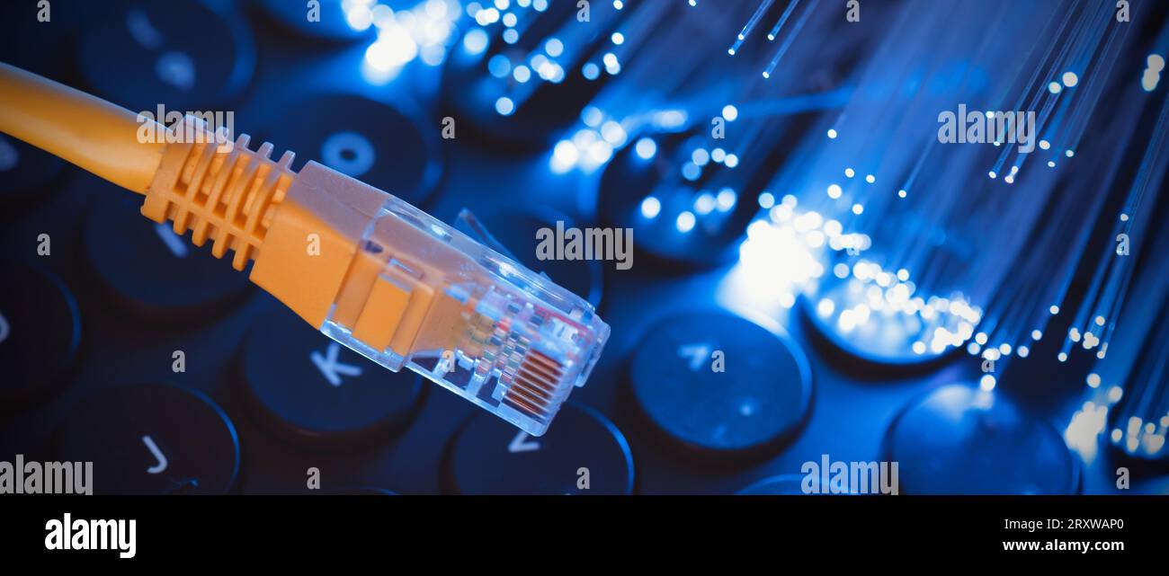 Internetkabel, Glasfaserkonzept. High-Speed-Glasfaser-Internet-Konzept Stockfoto