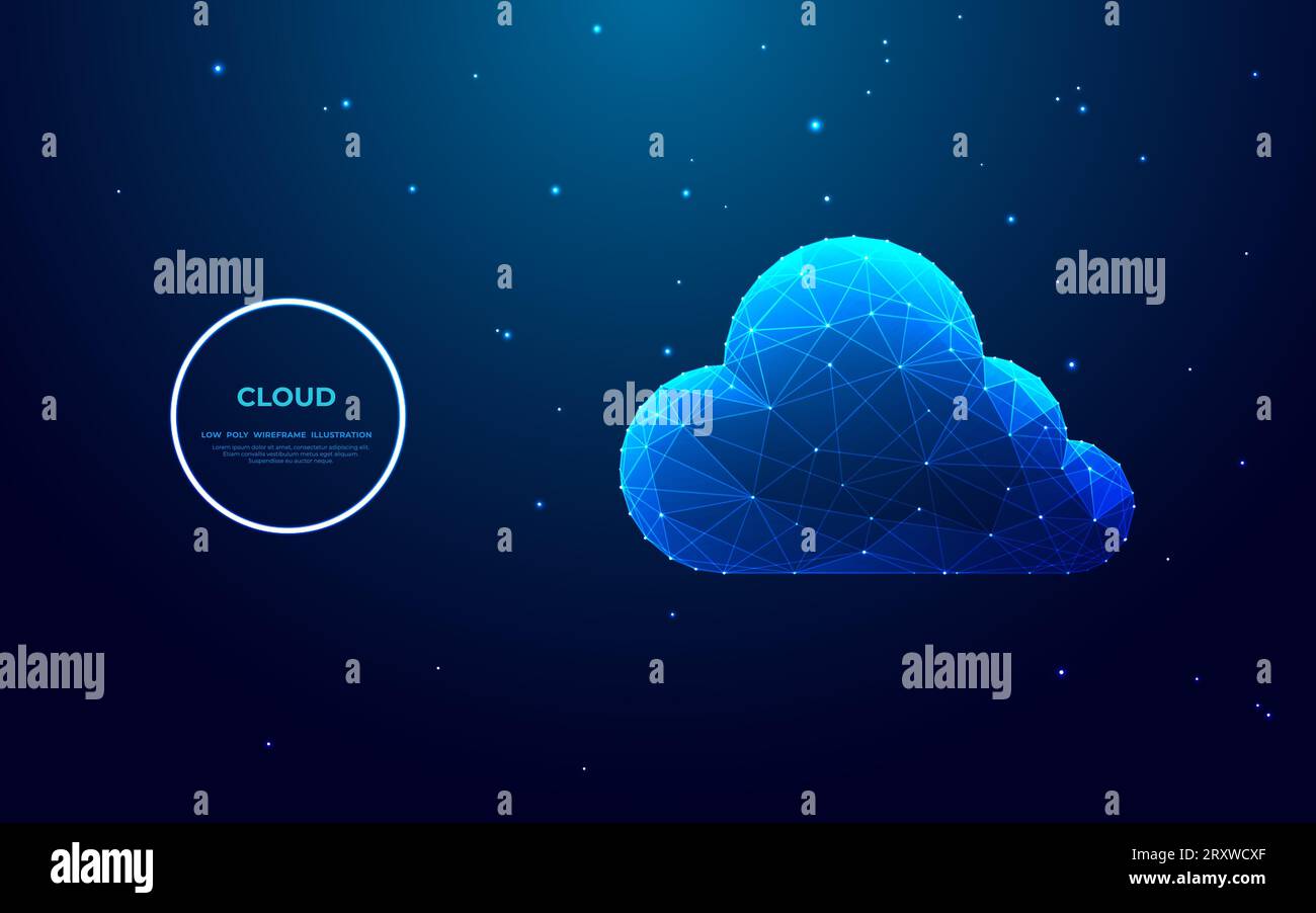 Digitale Cloud im futuristischen polygonalen Stil in technologischen blauen Farben Stock Vektor