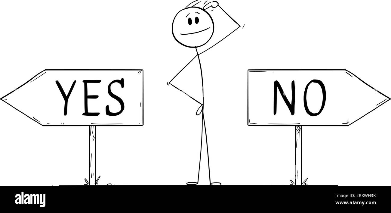 Wählen Sie „Ja“ oder „Nein“, „Vector Cartoon Stick Figure Illustration“ Stock Vektor