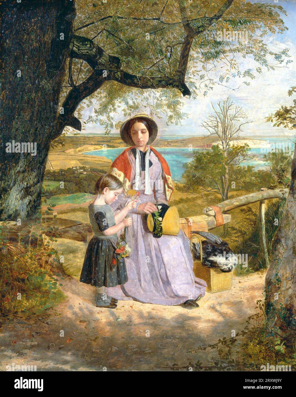 James Collinson - Mutter und Kind von einem Stile mit Culver Cliff, Isle of Wight in the Ferne - 1849 Stockfoto
