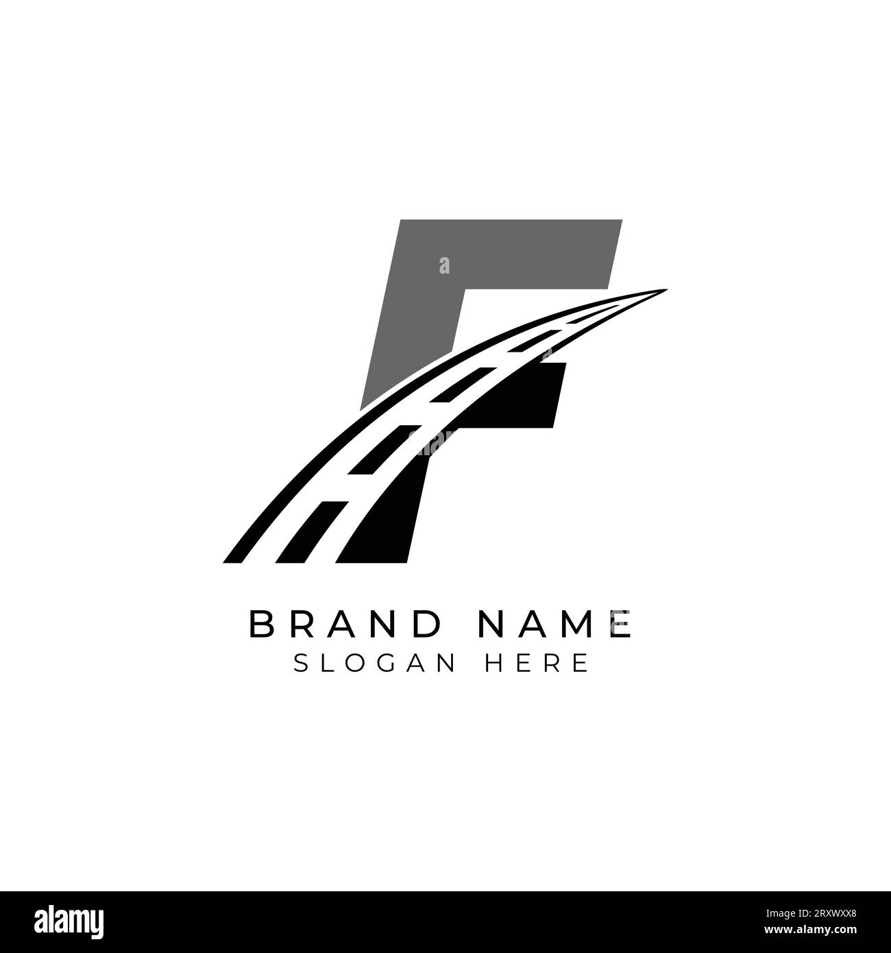 Asphalt mit Buchstabe F-Logo als Identitätsmerkmal. Konstruktionsvorlage Vektorillustration für Marke Stock Vektor