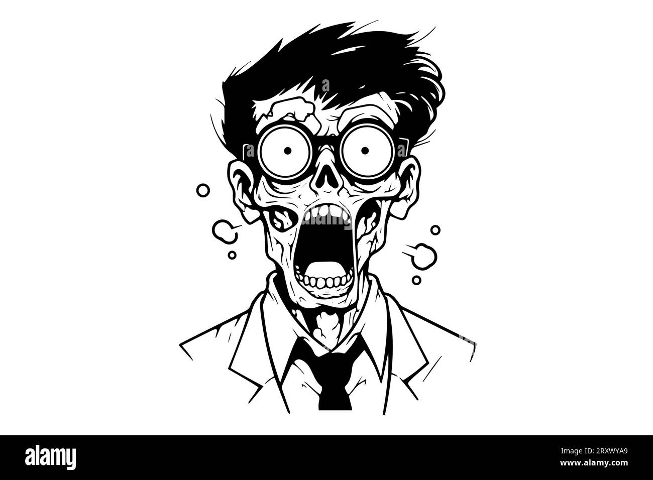 Zombie-Büroangestellte, handgezeichnete Tuscheskizze. Vektorillustration mit Gravur. Stock Vektor