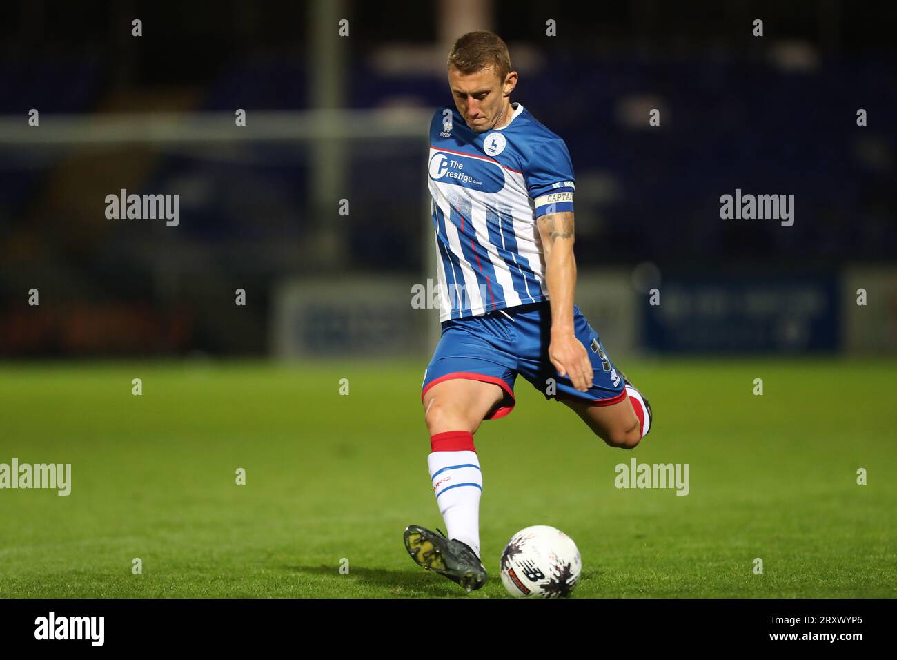 David Ferguson von Hartlepool United während des Spiels der Vanarama National League zwischen Hartlepool United und Solihull Moors im Victoria Park, Hartlepool am Dienstag, den 26. September 2023. (Foto: Mark Fletcher | MI News) Stockfoto