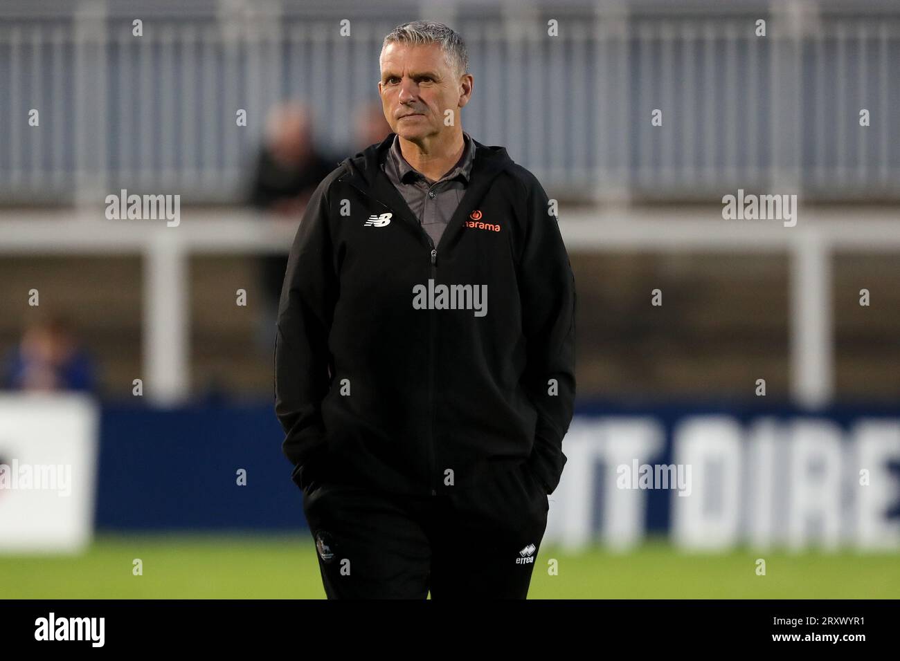 Hartlepool United-Manager John Askey während des Spiels der Vanarama National League zwischen Hartlepool United und Solihull Moors im Victoria Park, Hartlepool am Dienstag, den 26. September 2023. (Foto: Mark Fletcher | MI News) Stockfoto