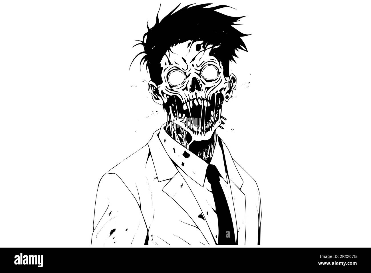 Zombie-Büroangestellte, handgezeichnete Tuscheskizze. Vektorillustration mit Gravur. Stock Vektor