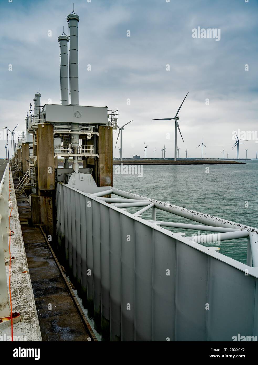 Einzelheiten zum Hochwasserschutz „Oosterscheldedam“ in den Niederlanden Stockfoto