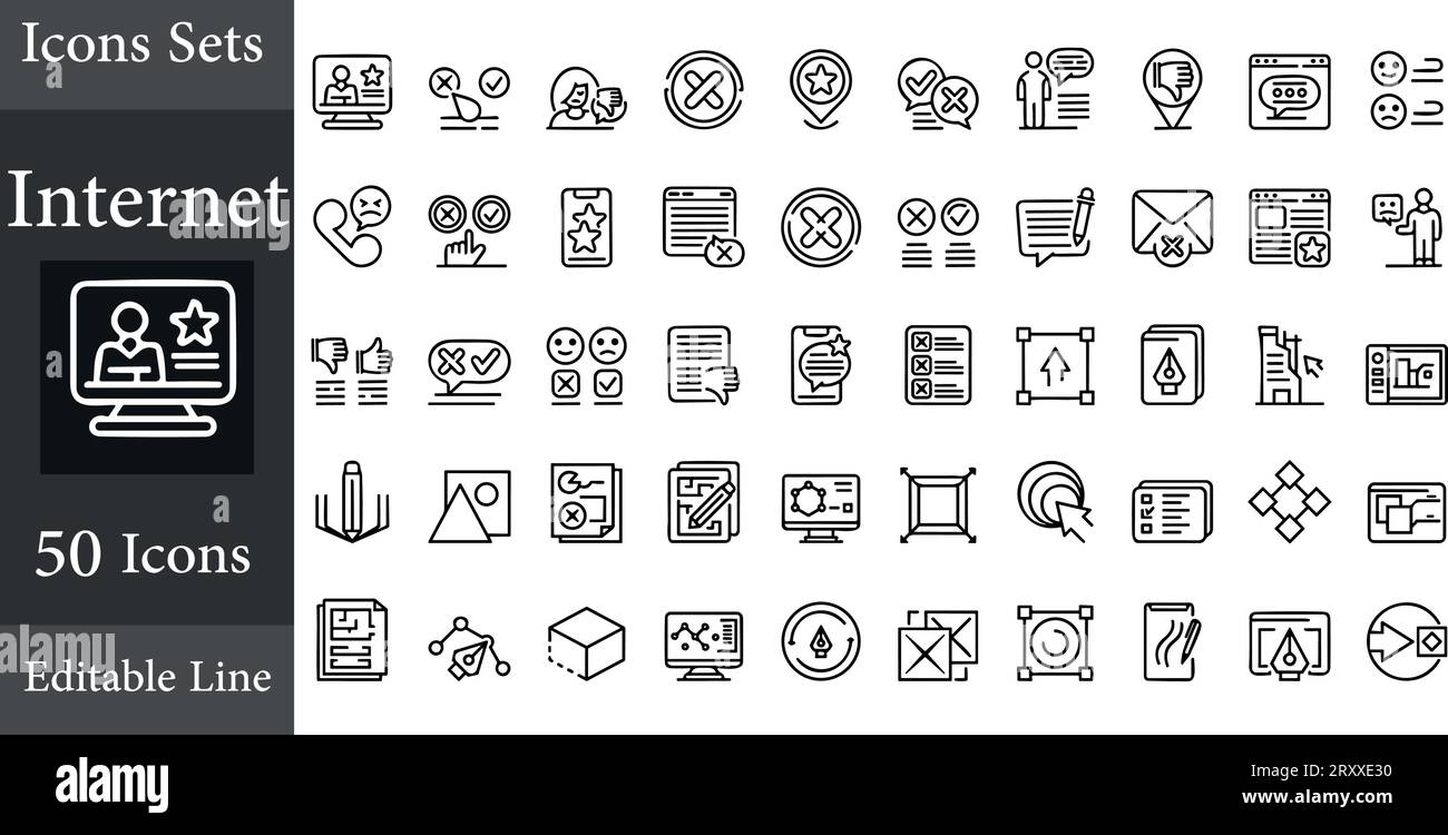 Einfache Internet-Symbole festgelegt. Universelles Internet-Symbol zur Verwendung in der Web- und mobilen Benutzeroberfläche, Satz grundlegender UI-Internetelemente Stock Vektor