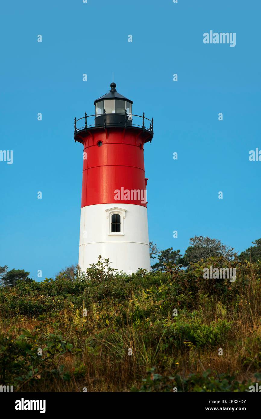 Nauset Lighthouse bei Tagesanbruch. Stockfoto