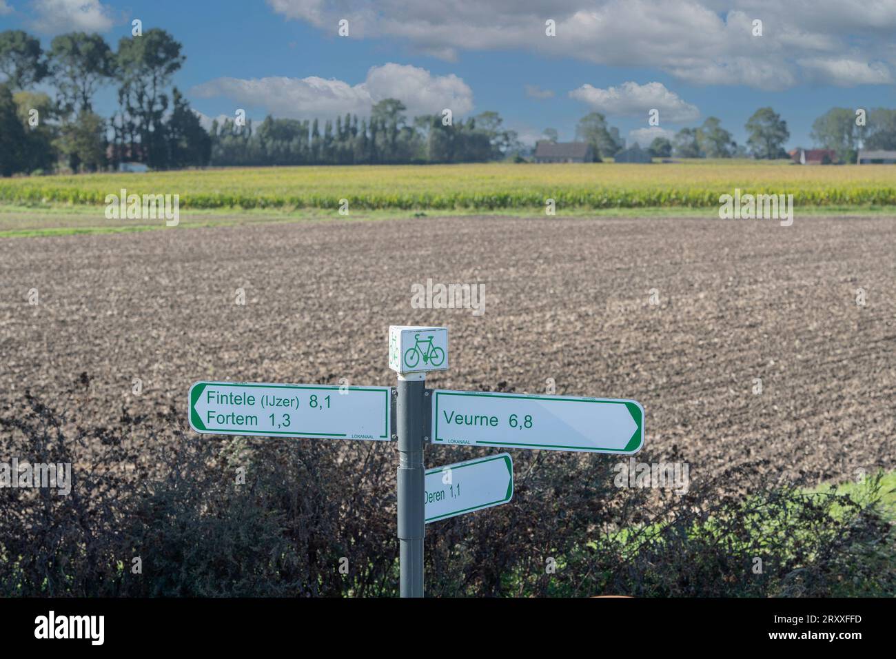 Finger-Wegweiser, Flandern, Belgien Stockfoto