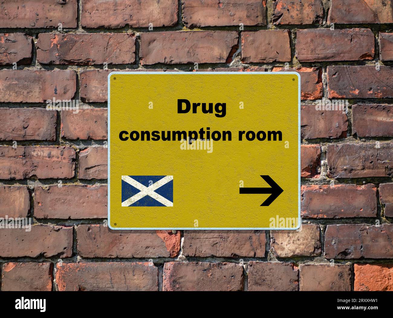 Drogenkonsum-Zimmerschild, Schottland. Zusammengesetztes Konzeptbild. Stockfoto
